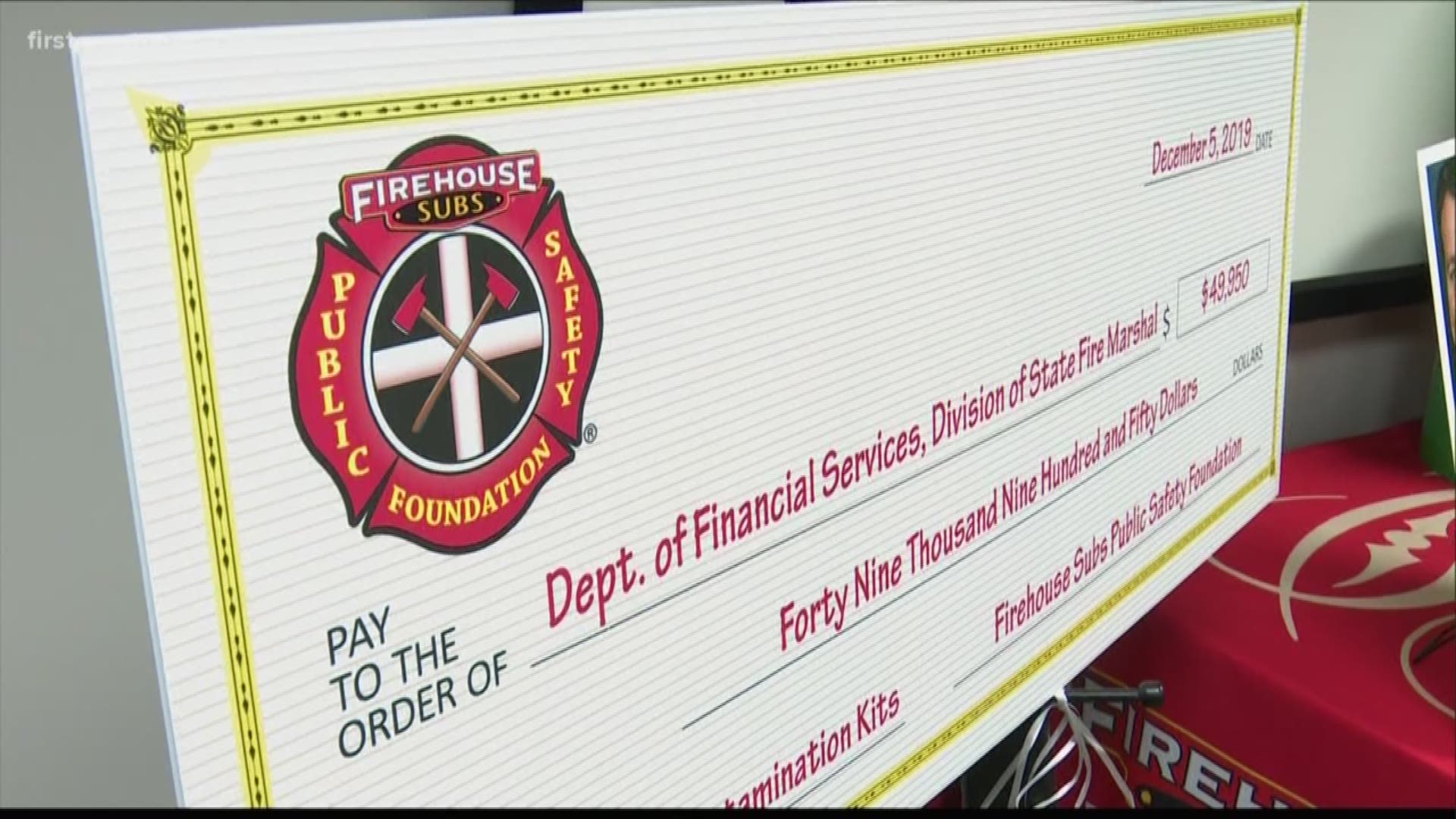 The grant presented by the Firehouse Subs Public Safety Fund will go toward decontamination kits that are a first step in reducing cancerous materials firefighters e