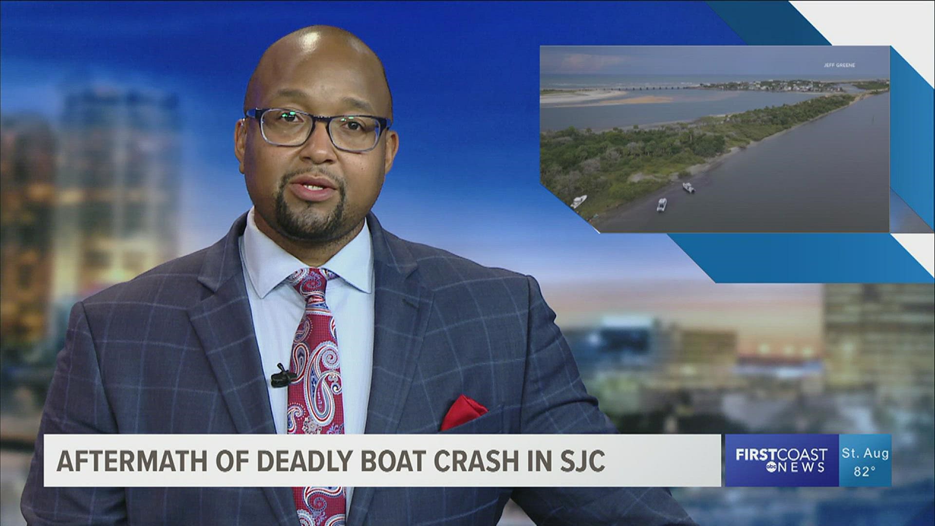A boat with five people aboard crashed in St. Johns County, killing one.