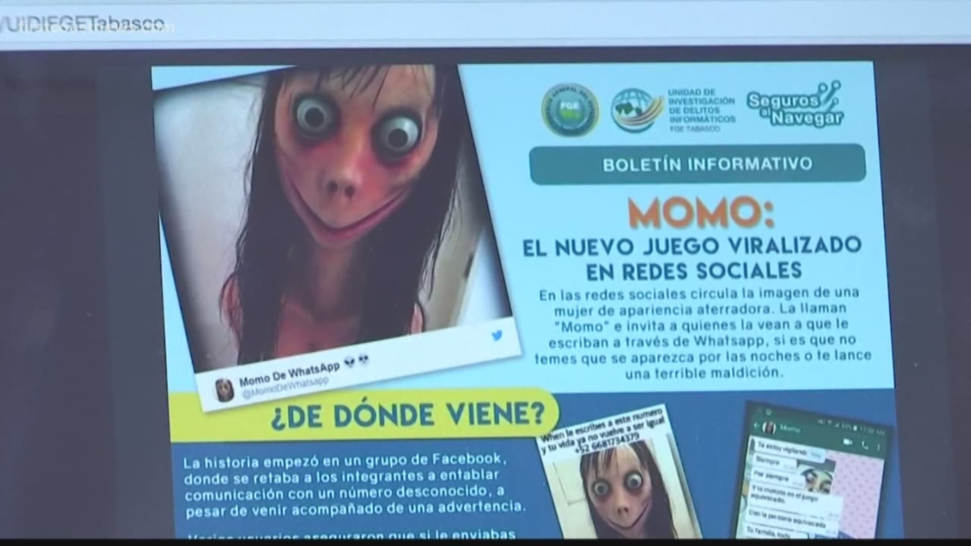 When questioned about the validity of the claims, deputies said they are erring on the side of caution despite being called out by local reporters saying that the 'Momo' challenge is a viral hoax.