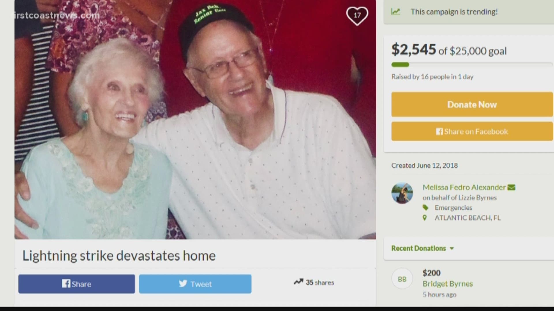 GoFundMe account created for elderly couple who lost part of house to lightning strike