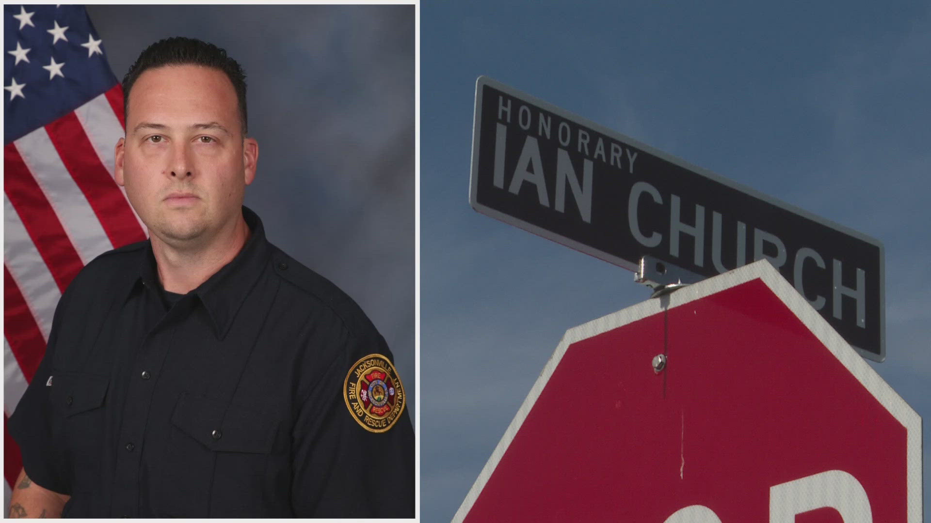 The Jacksonville Beach community held a street sign dedication ceremony to honor firefighter Ian Church, who passed away from cancer on August 20, 2024.