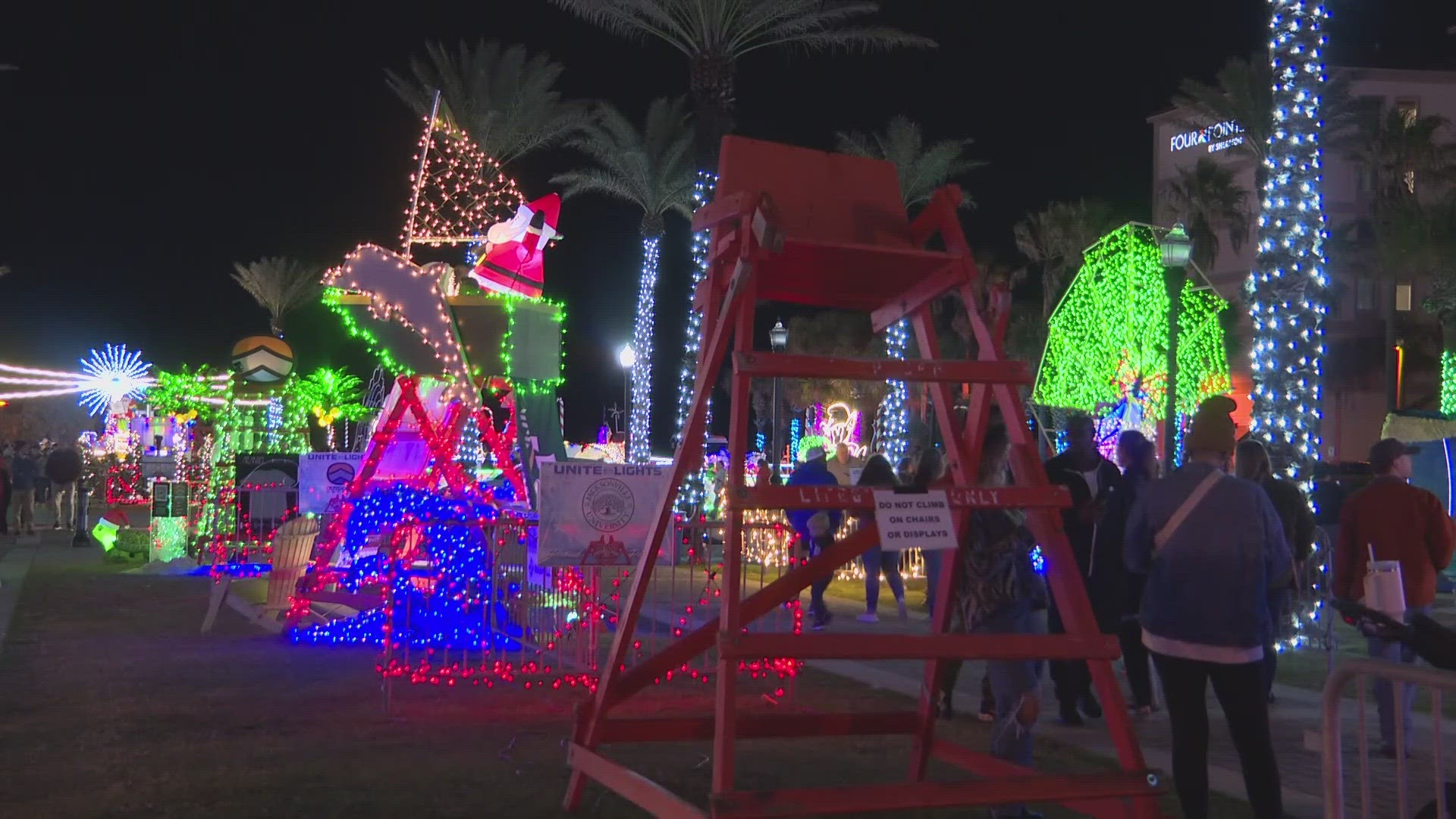 The colorful lifeguard chairs will fill Latham Plaza in Jacksonville Beach for the next six weeks. And for the first time this year, also in Downtown Jacksonville.