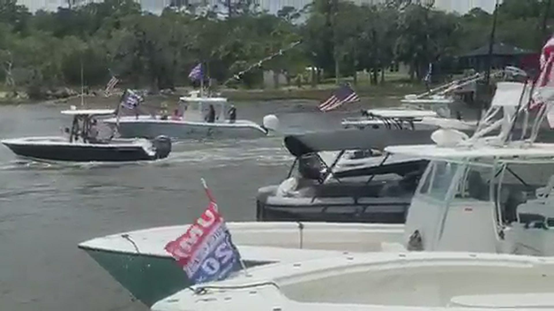 Supporters Of President Trump Gather For Boat Rally Along