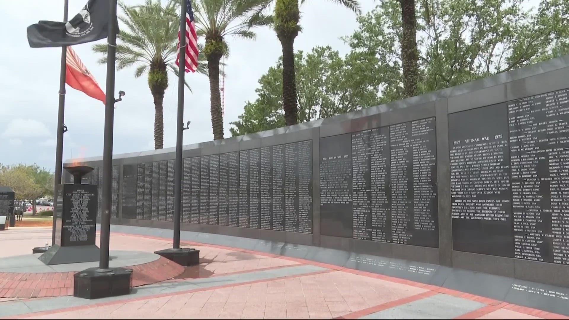 Names of more than 1,700 Jacksonville area American war heroes are engraved on the wall to remember those who died serving our country.