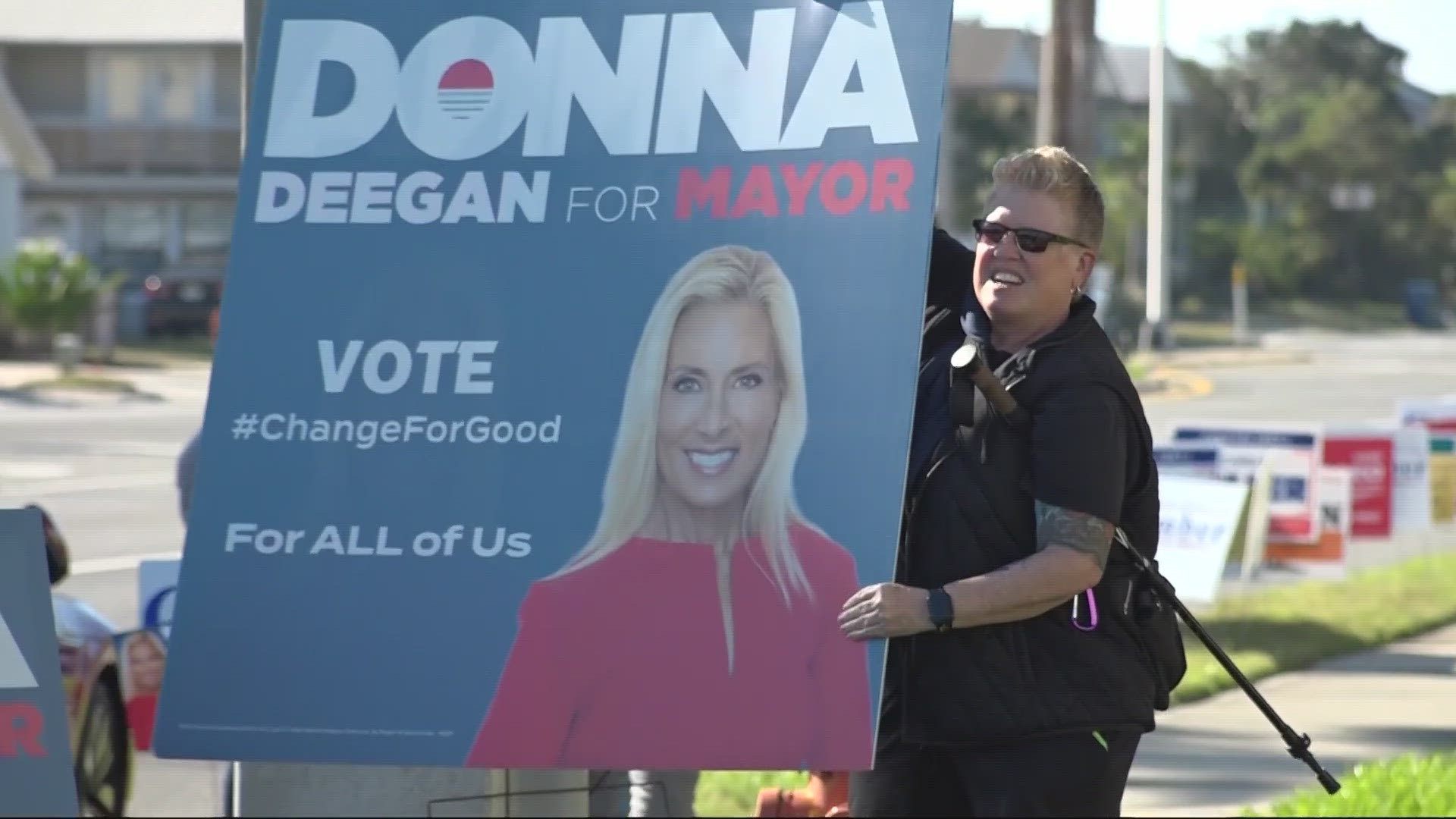 Democratic Candidate Donna Deegan greeted supporters at the Beaches Branch Library, an early voting location, before and after going in to vote.
