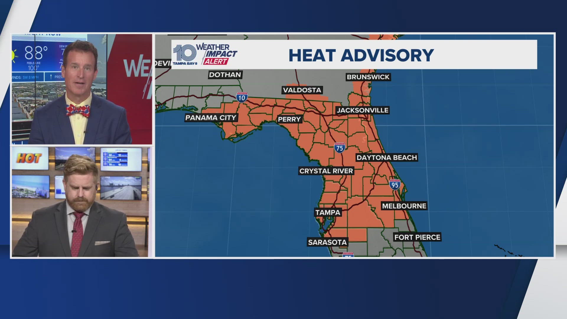 Heat advisories are in place for both the Tampa Bay and Jacksonville areas from 12-6 p.m. Saturday.