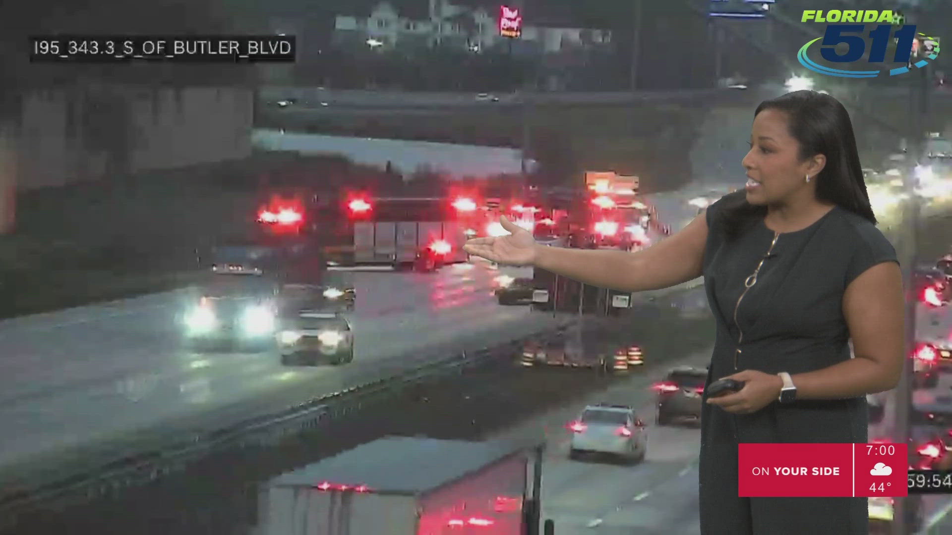 According to Florida Highway Patrol, the two right southbound lanes in the area are closed.