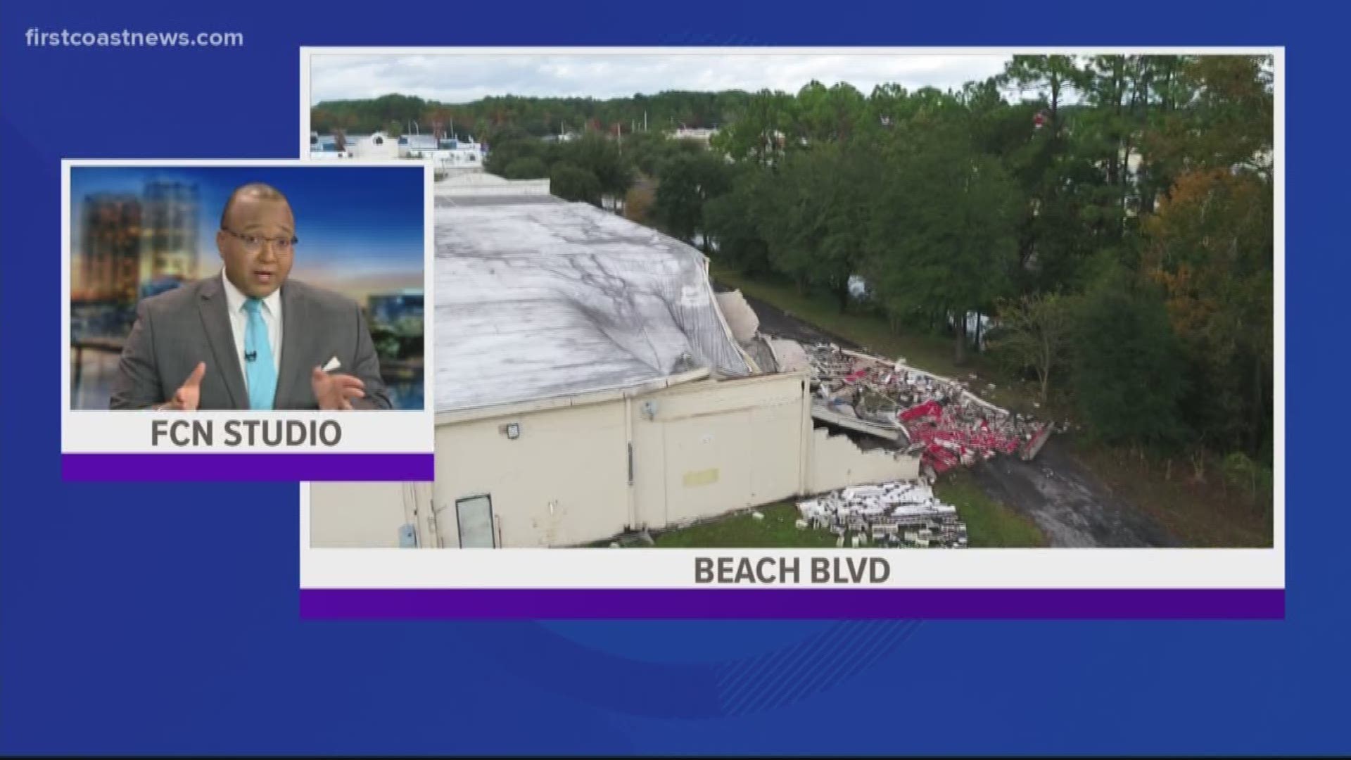 A roof collapsed Monday in the 11000 block of Beach Boulevard in Southside, according to JFRD.