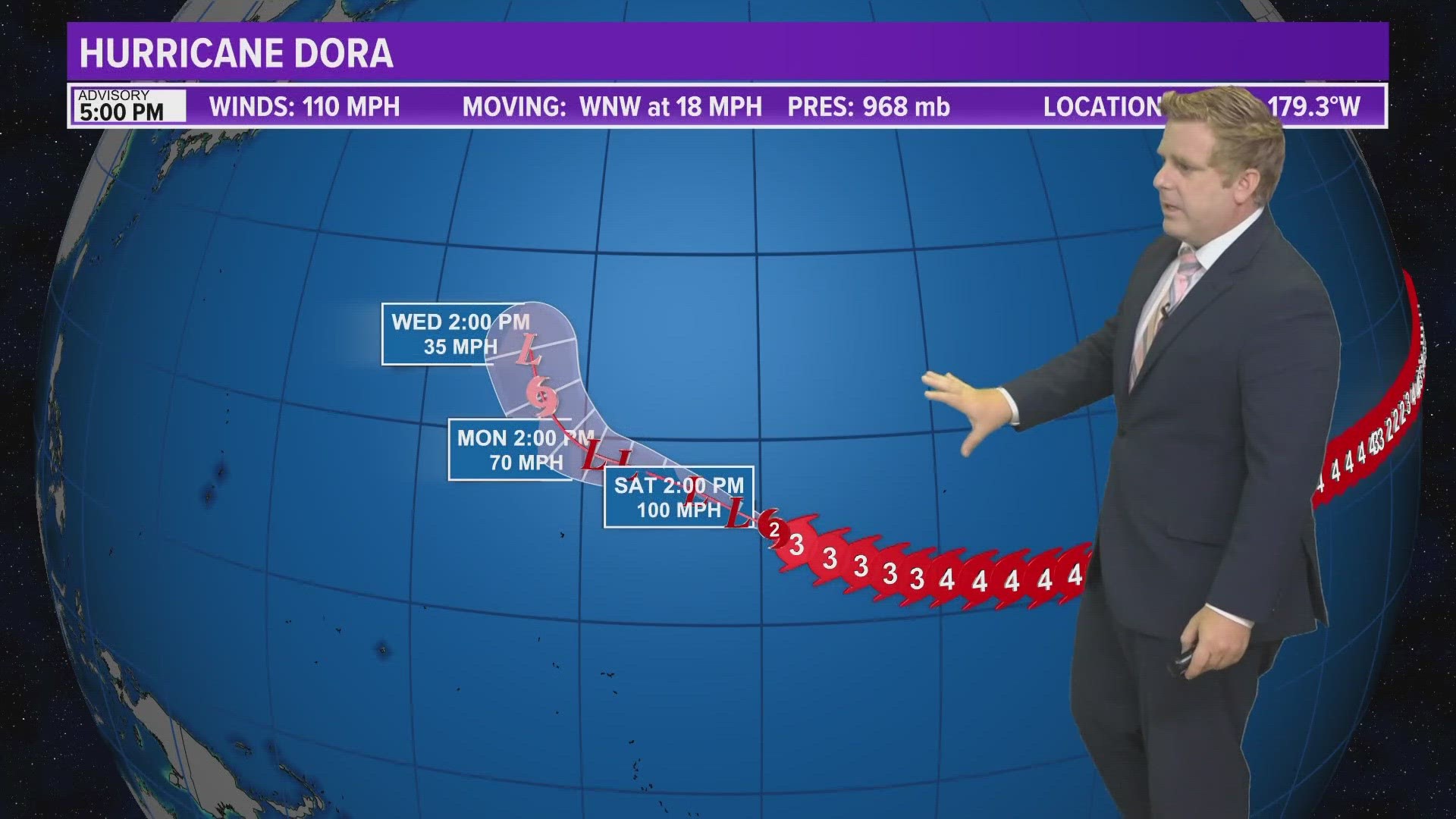 First Coast News Meteorologist Robert Speta says a rare event is taking place as Hurricane Dora became a typhoon after crossing the international dateline Friday.