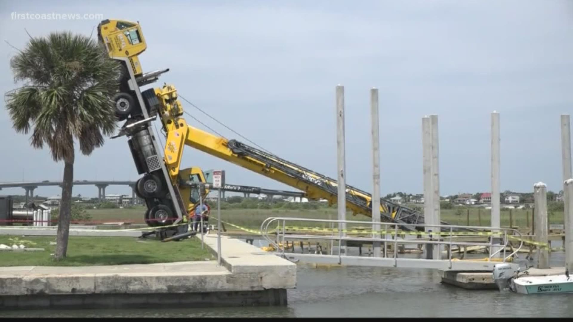 A huge crane tipped over Tuesday and one person was injured, but expected to be OK.
