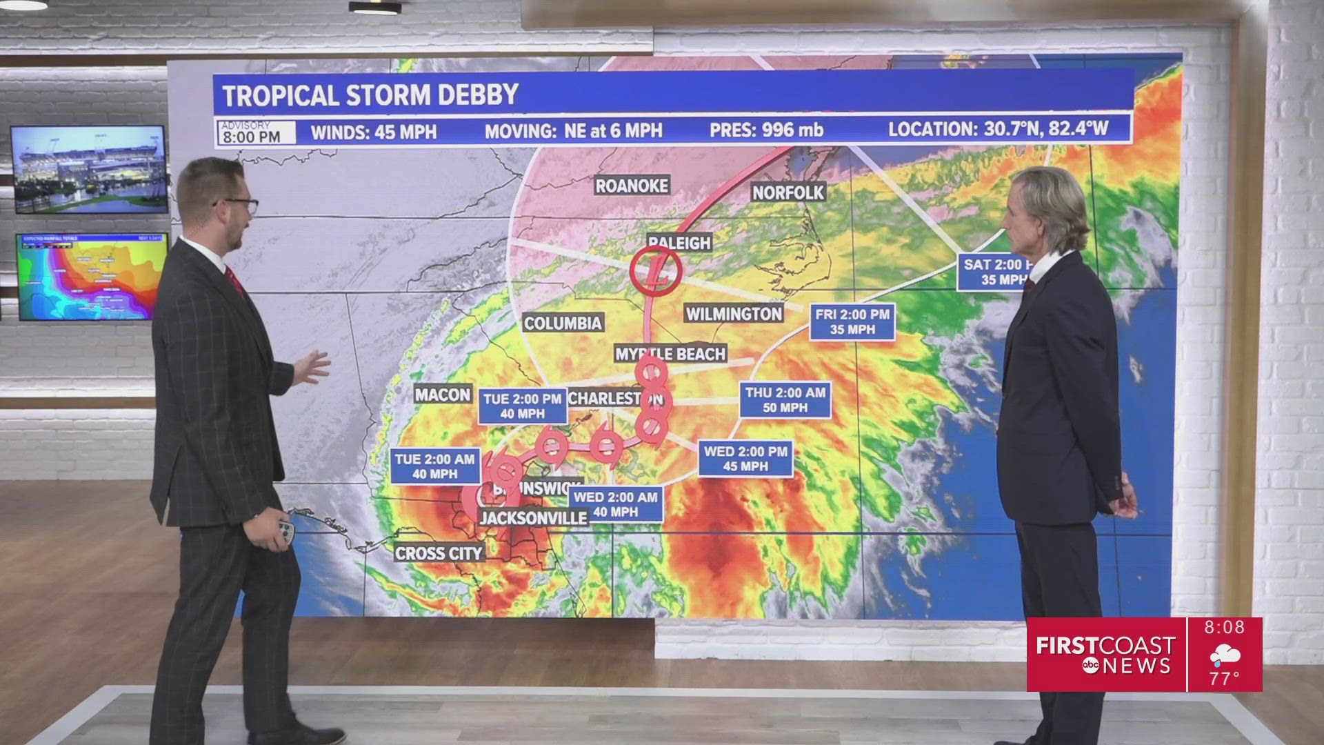 Our extended, detailed forecast as we're looking at the latest models and forecast from Tropical Storm Debby, previously Hurricane Debby, affects the First Coast.