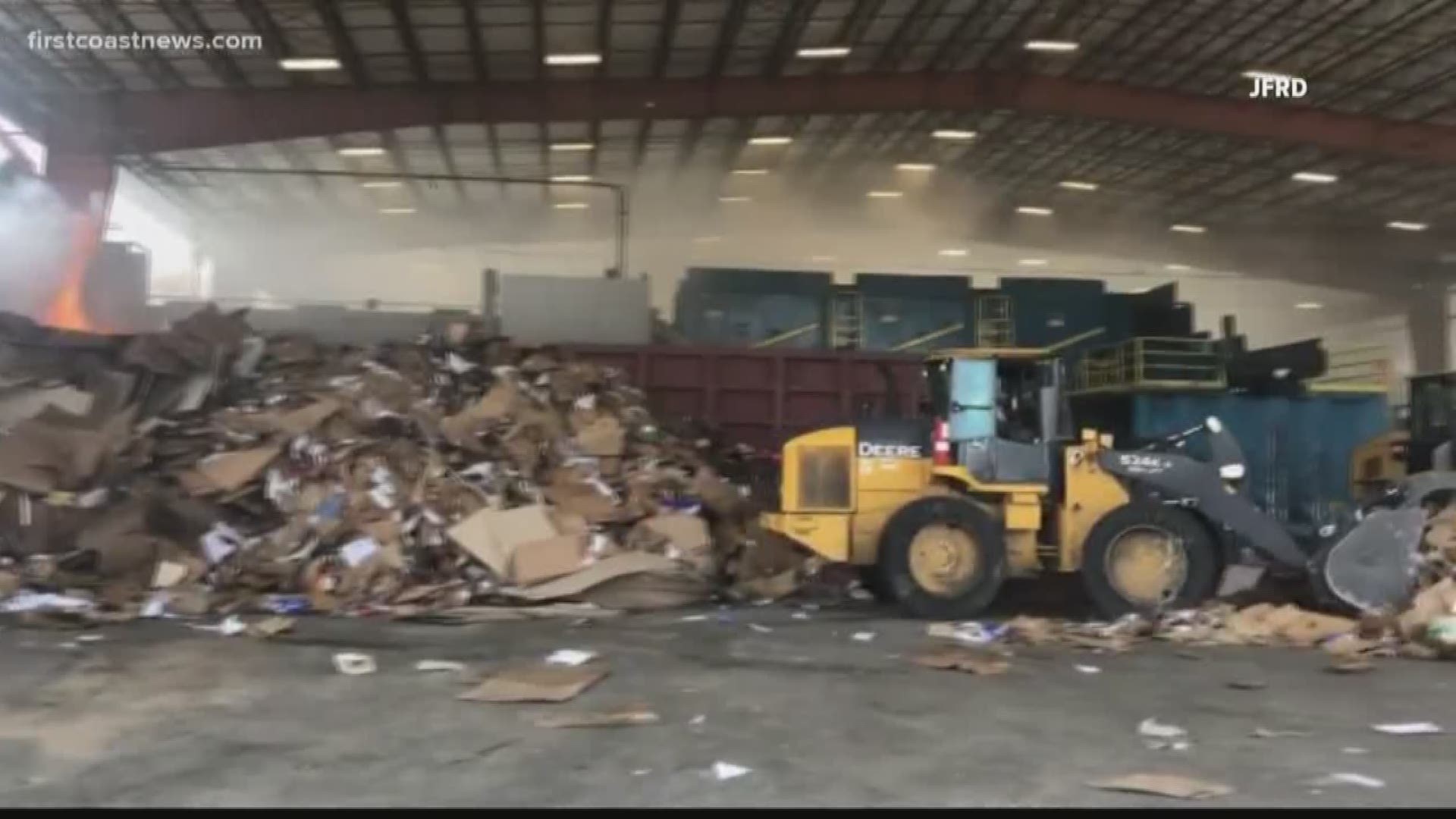 JFRD says a pile of cardboard caught fire at a recycling plant in the 1500 block of Beaver Street.