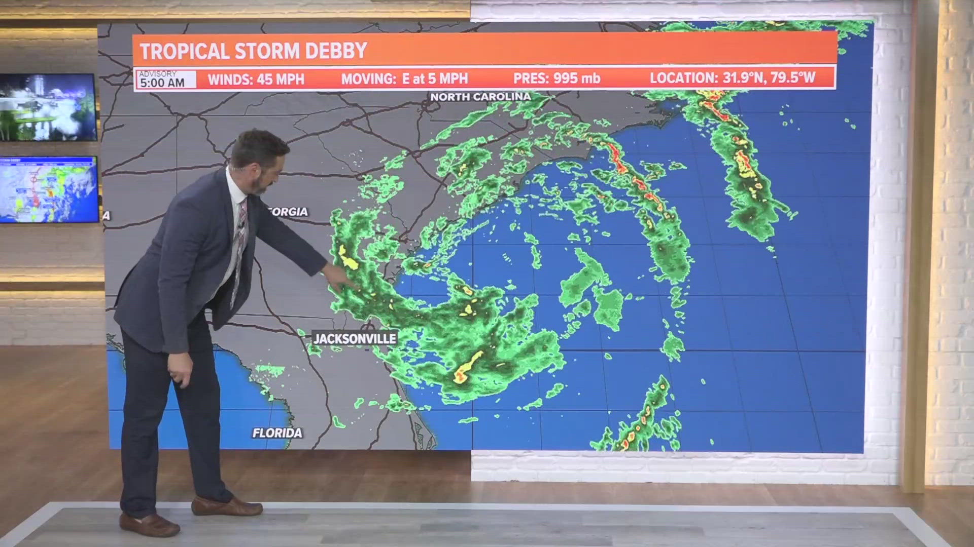 Debby could restrengthen to 50 mph winds before making landfall again in the Carolinas.