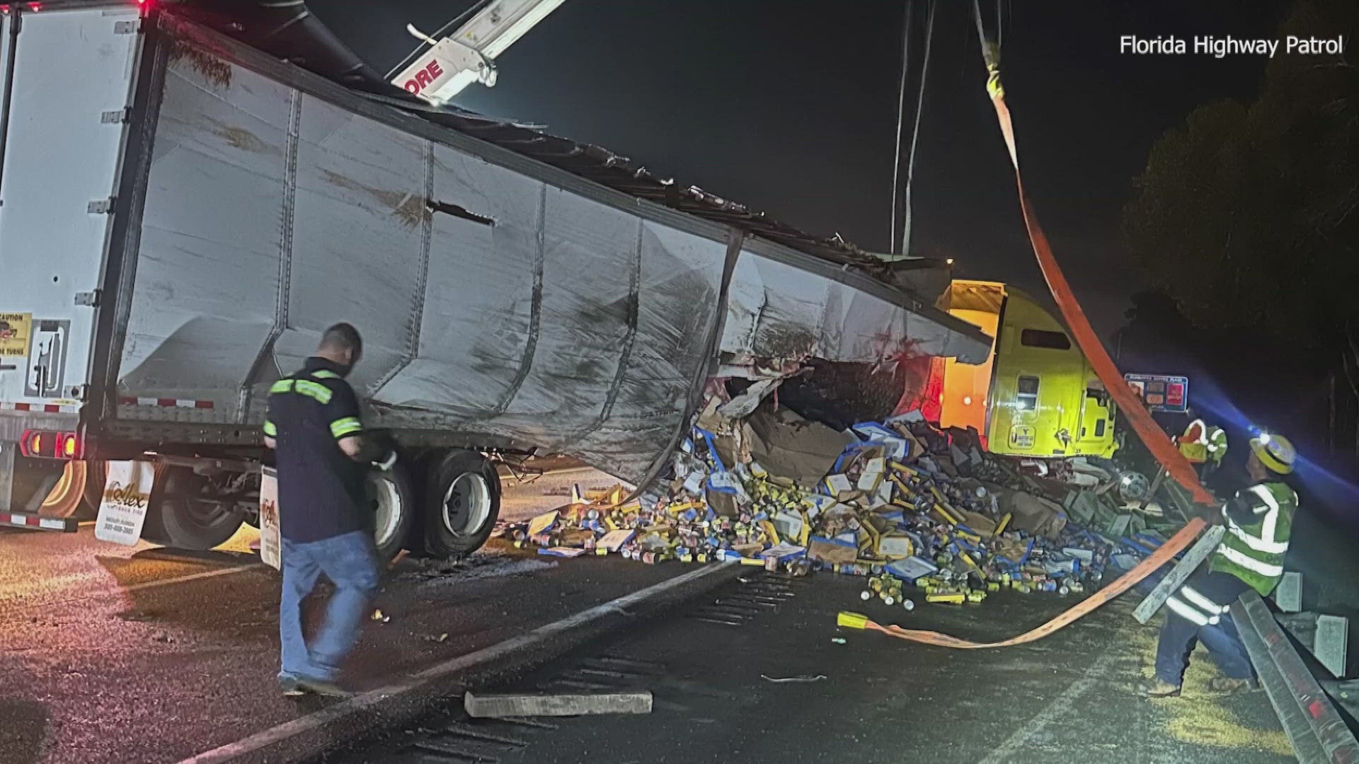 Florida Highway Patrol says the 47-year-old driver from Minnesota had a tire failure which caused them to lose control.