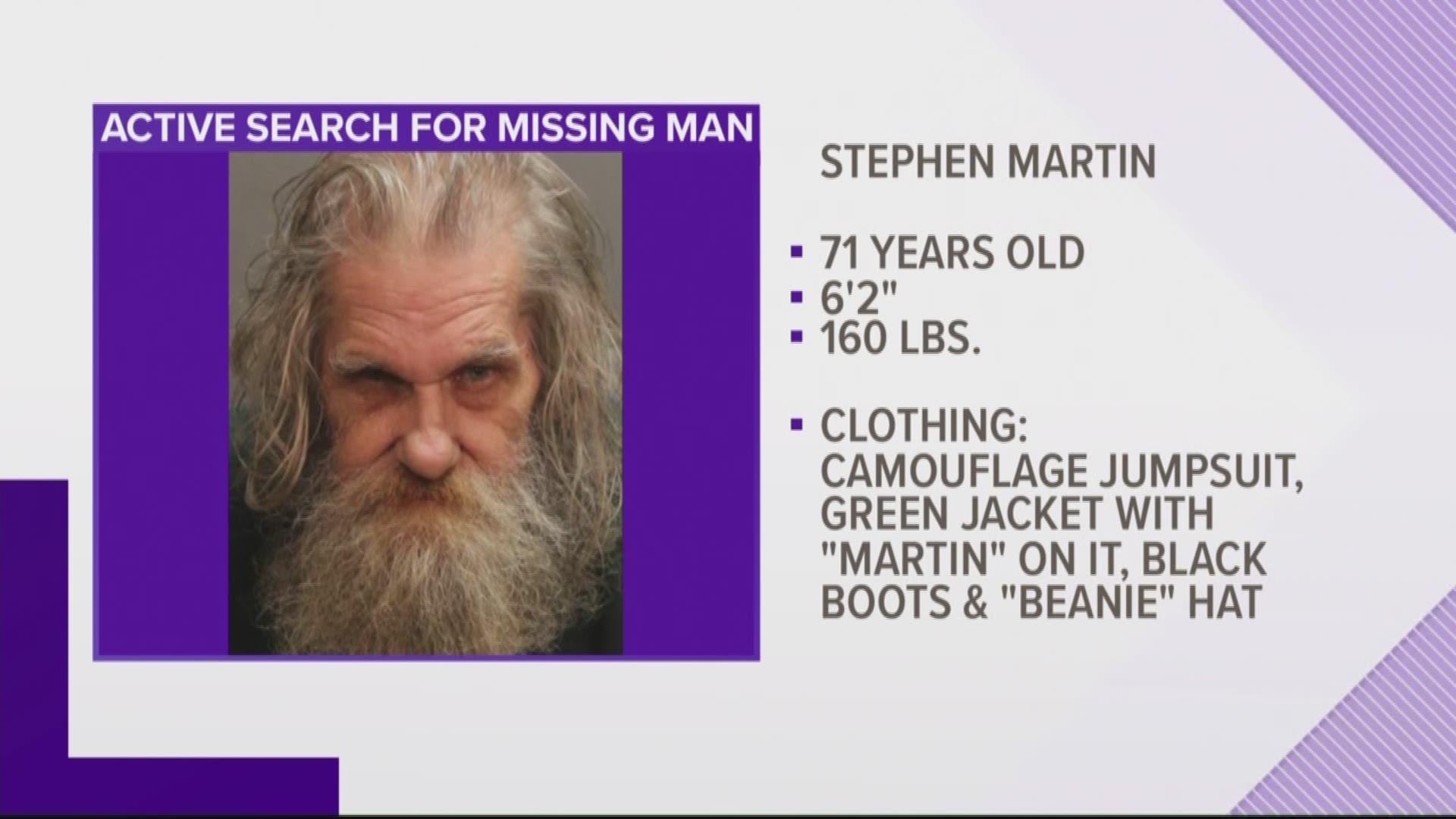 JSO said Stephan Fletcher Martin was reported missing from the 5100 block of Marlene Avenue after he was last seen around 11 p.m. on Wednesday.