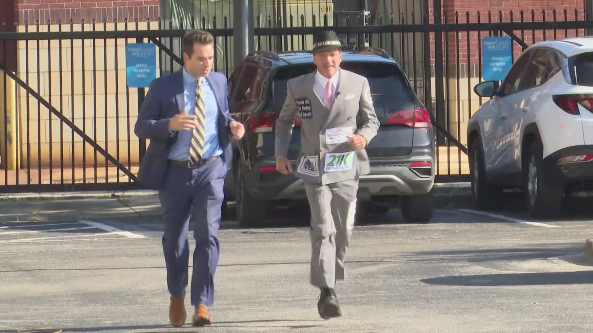 Chris "The Running Suit Guy" Gommlich has his suit decked out with patches.