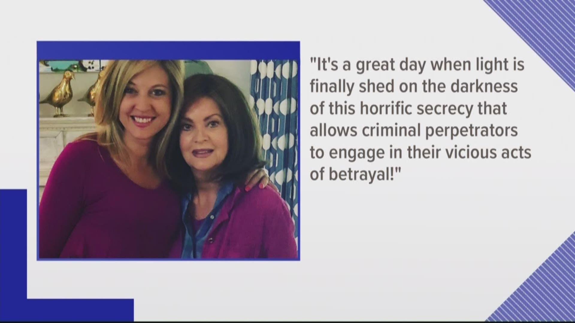 During a powerful commentary on First Coast News on Thursday, anchor Heather Crawford shared a personal story about sexual abuse in her family. Her words came on the heels of more than 200 sexual assault victims of Larry Nassar being honored at Wednesday's ESPY Awards.