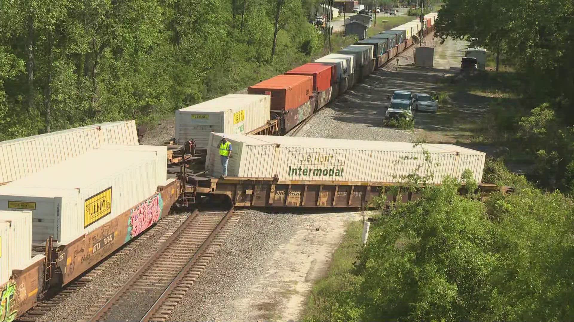 Initial reports indicate that two locomotives, two intermodal and two rock cars derailed after the crash at 1:24 p.m. Monday.