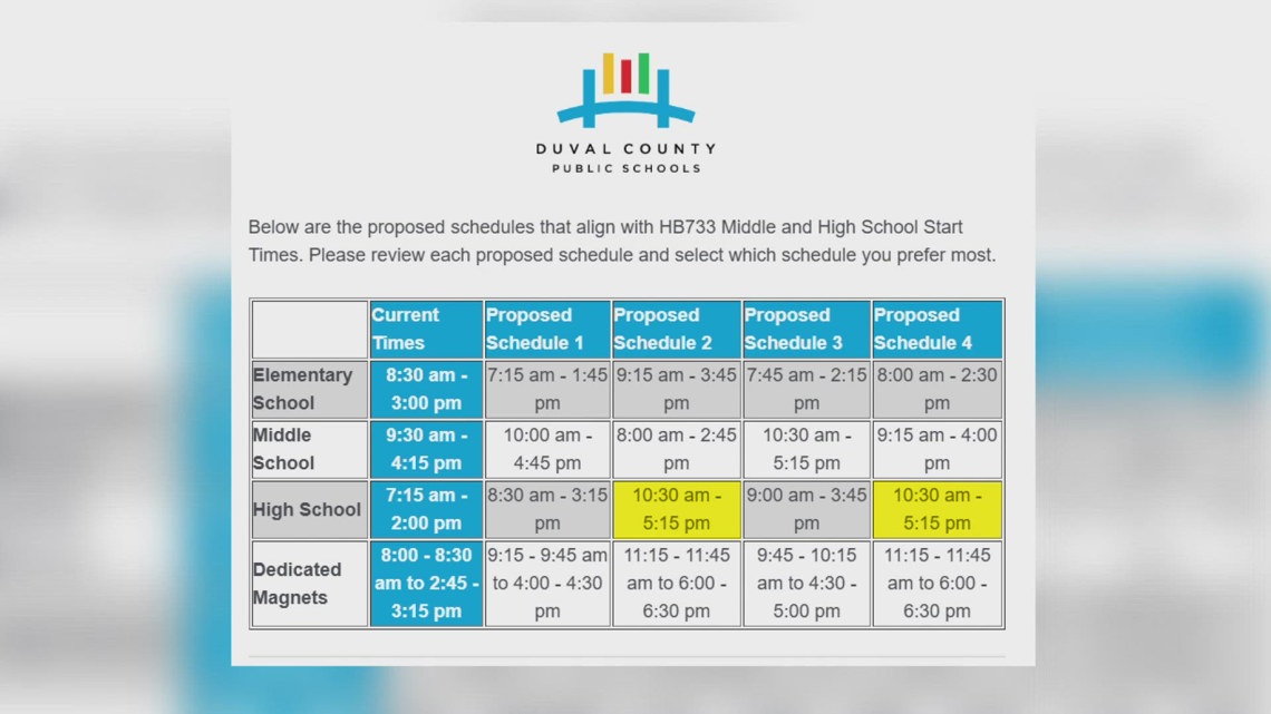 Duval County schools need help picking new start, finish times