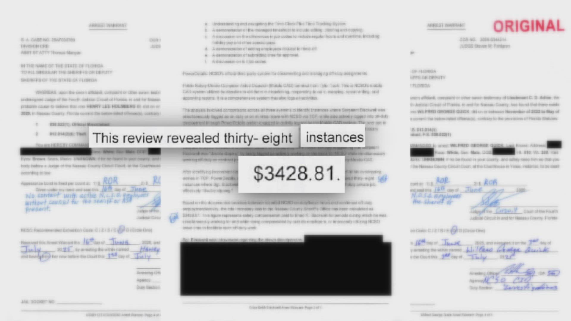 The sheriff's office said the arrests came after a more than monthlong investigation, which found the deputies were moonlighting while still on the clock with NCSO.