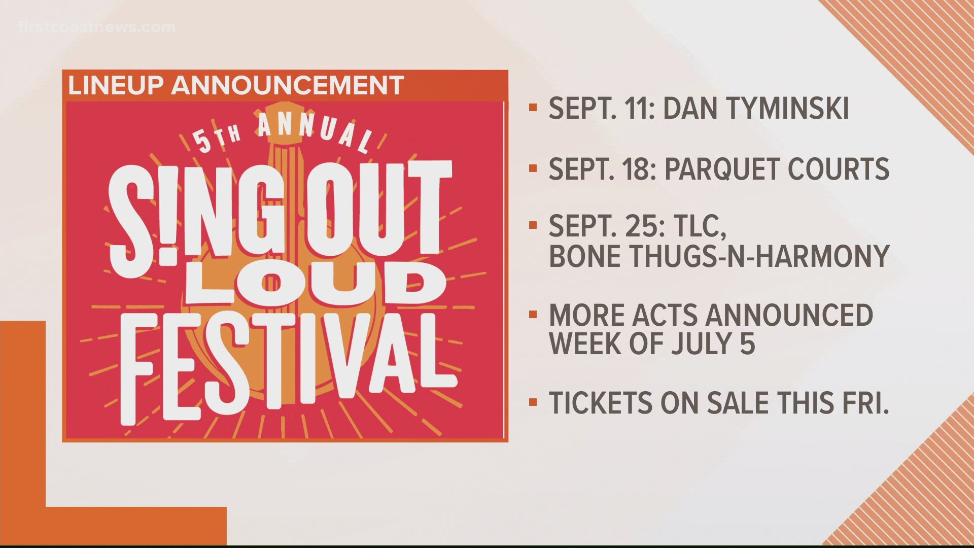 Headliners this year include TLC and Bone Thugs-N-Harmony, Mayday Parade, Yola, Parquet Courts, DEHD and Dan Tyminski.