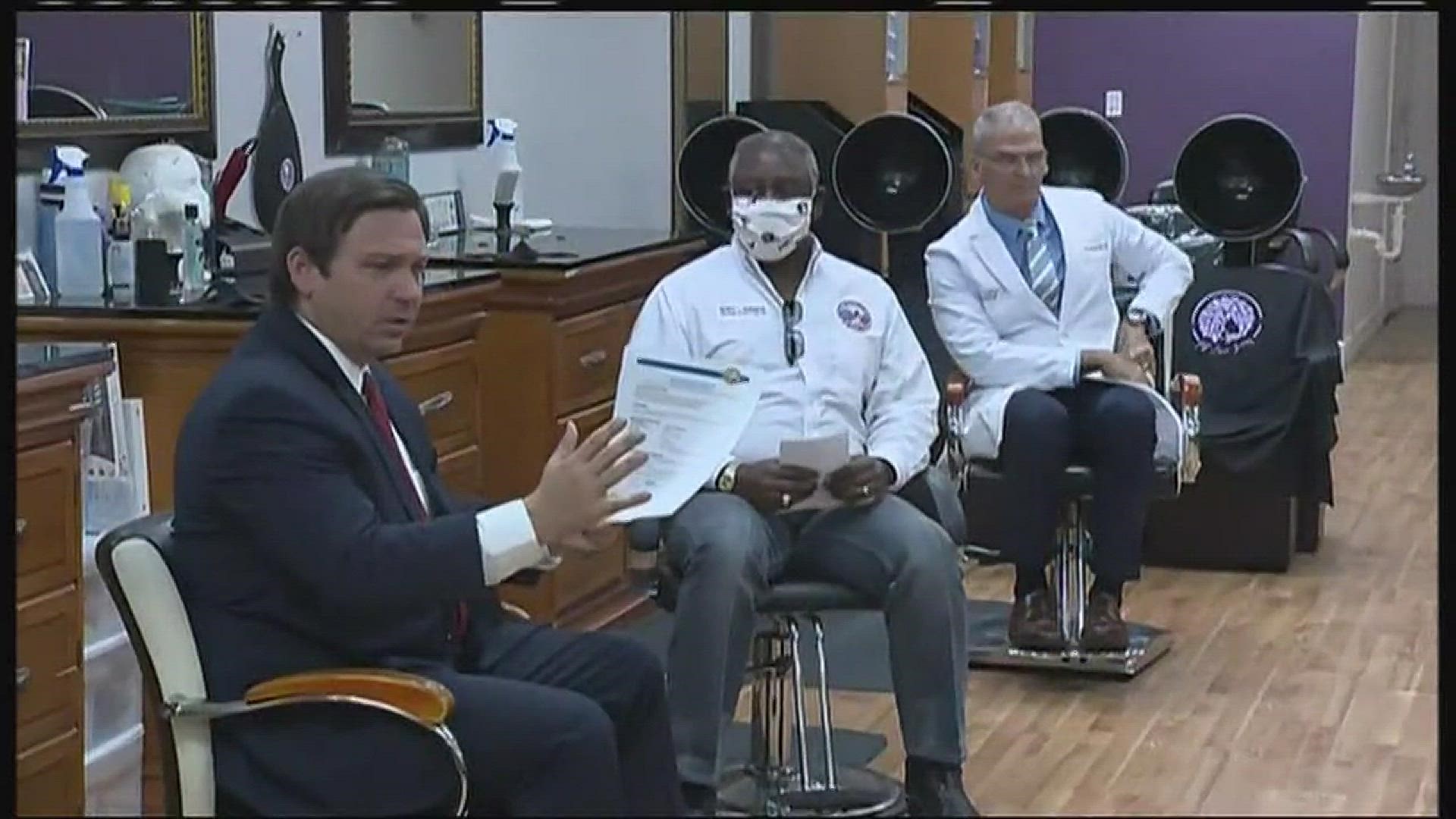 During the roundtable DeSantis spoke with local barbers and hairdressers to determine their plan of action for reopening amid the coronavirus pandemic.