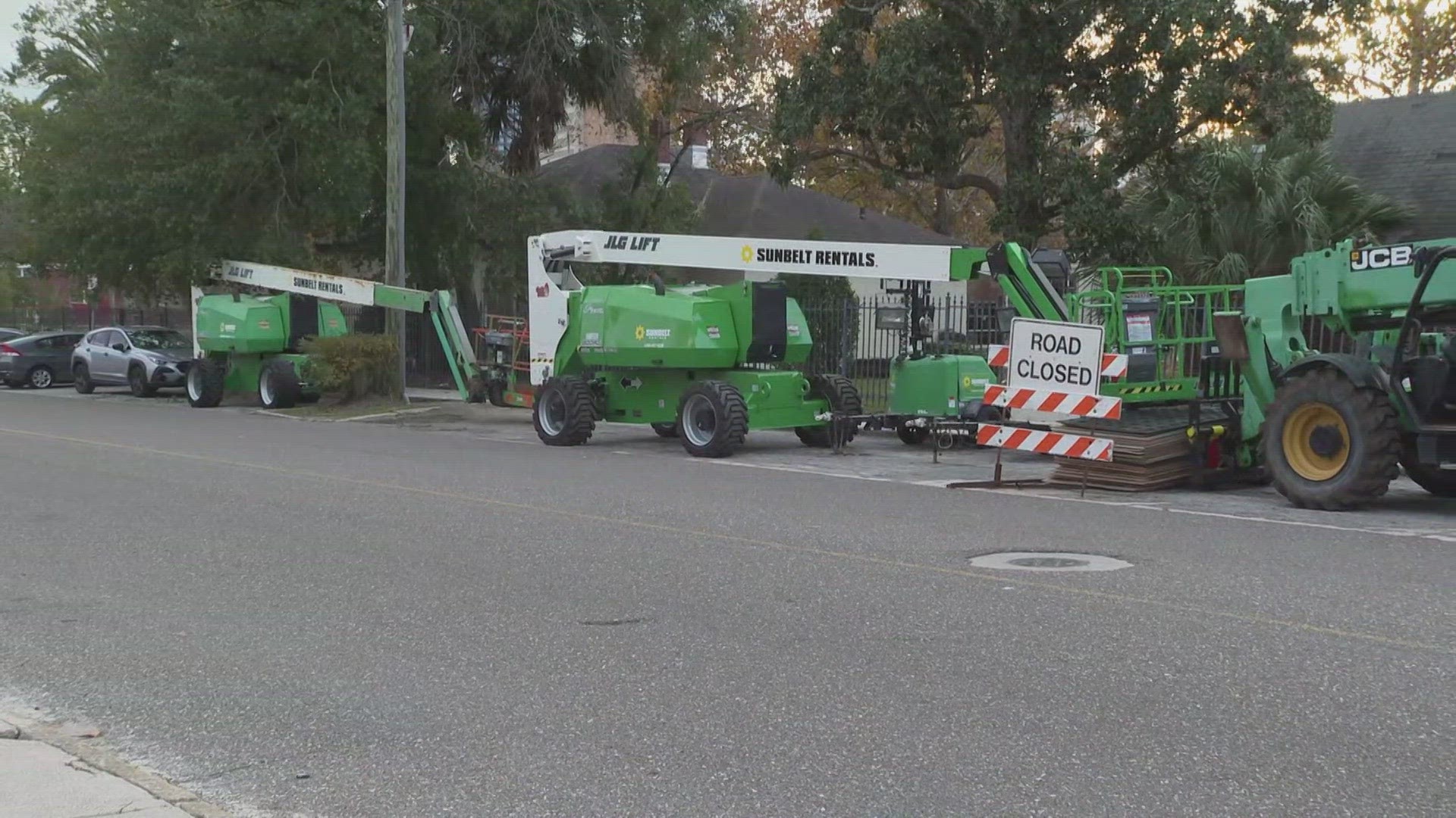 Community members are wondering if construction equipment at the park means the confederate monument there is coming down.