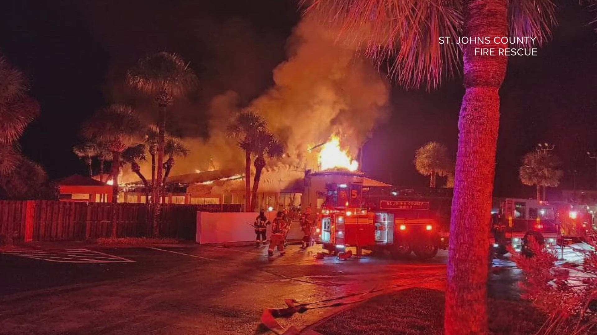 When firefighters arrived, they reported "heavy" flames both inside and outside the clubhouse. Crews extinguished the fire, no injuries were reported.