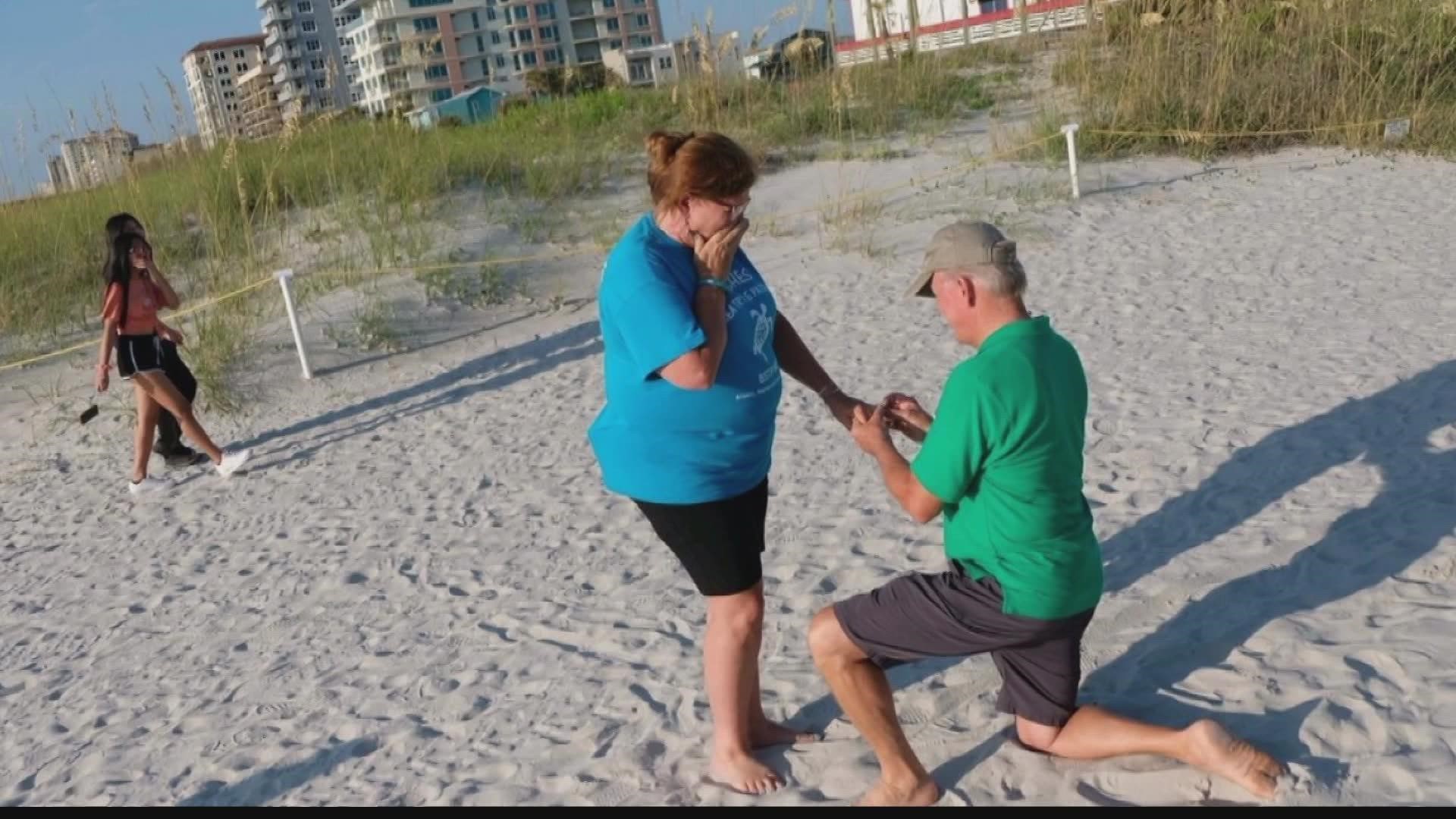 Deb and Dan met volunteering at the Beaches Cleanup event two years ago. He proposed to her two years later at the same event Tuesday. She said yes.