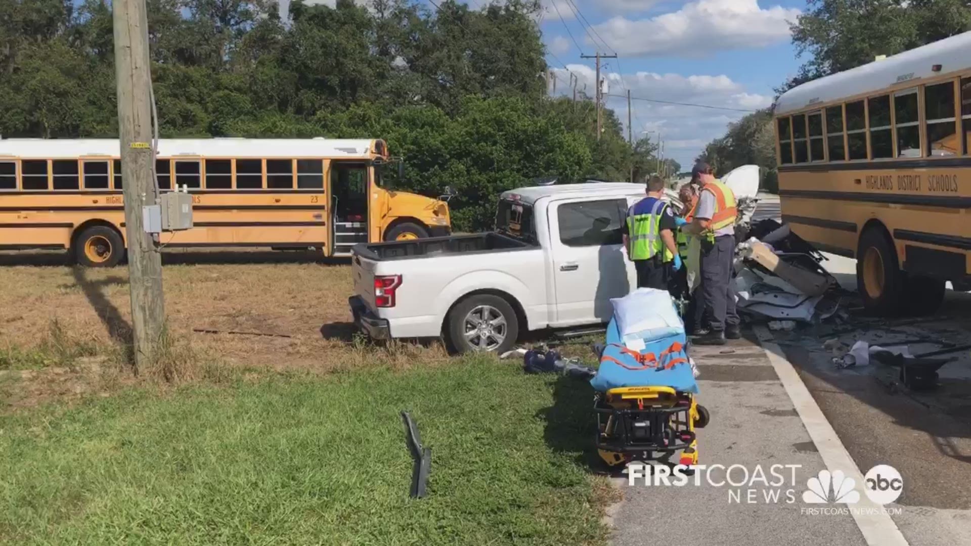 A school bus in Sebring, Florida carrying 20 Avon Park High School students was struck head-on by a Ford F-150 on East Cornell Street. Three people were injured.
