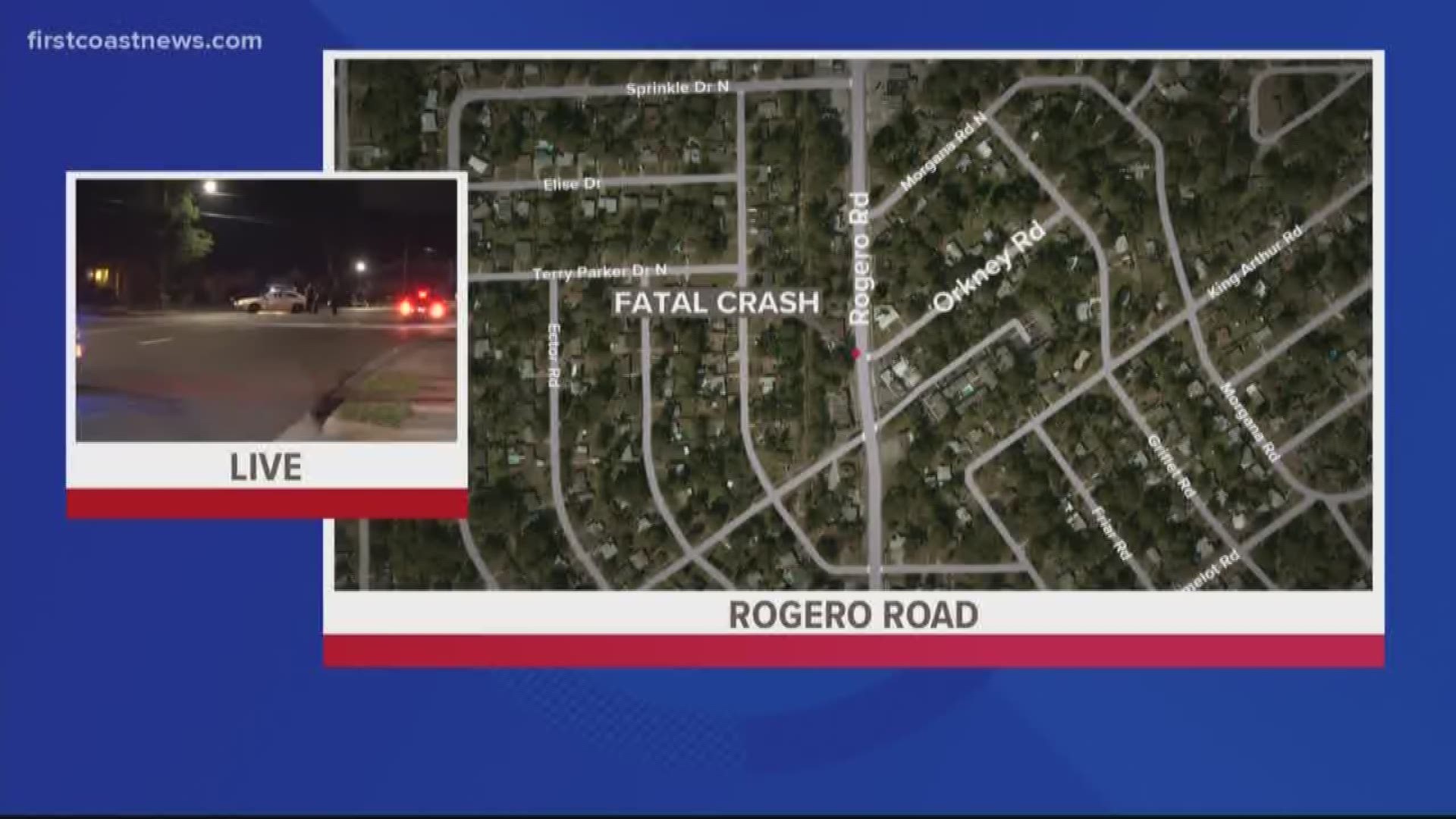 According to Jacksonville Sheriff's Office, the crash happened around 3 a.m. in the 1900 block of Rogero Road.