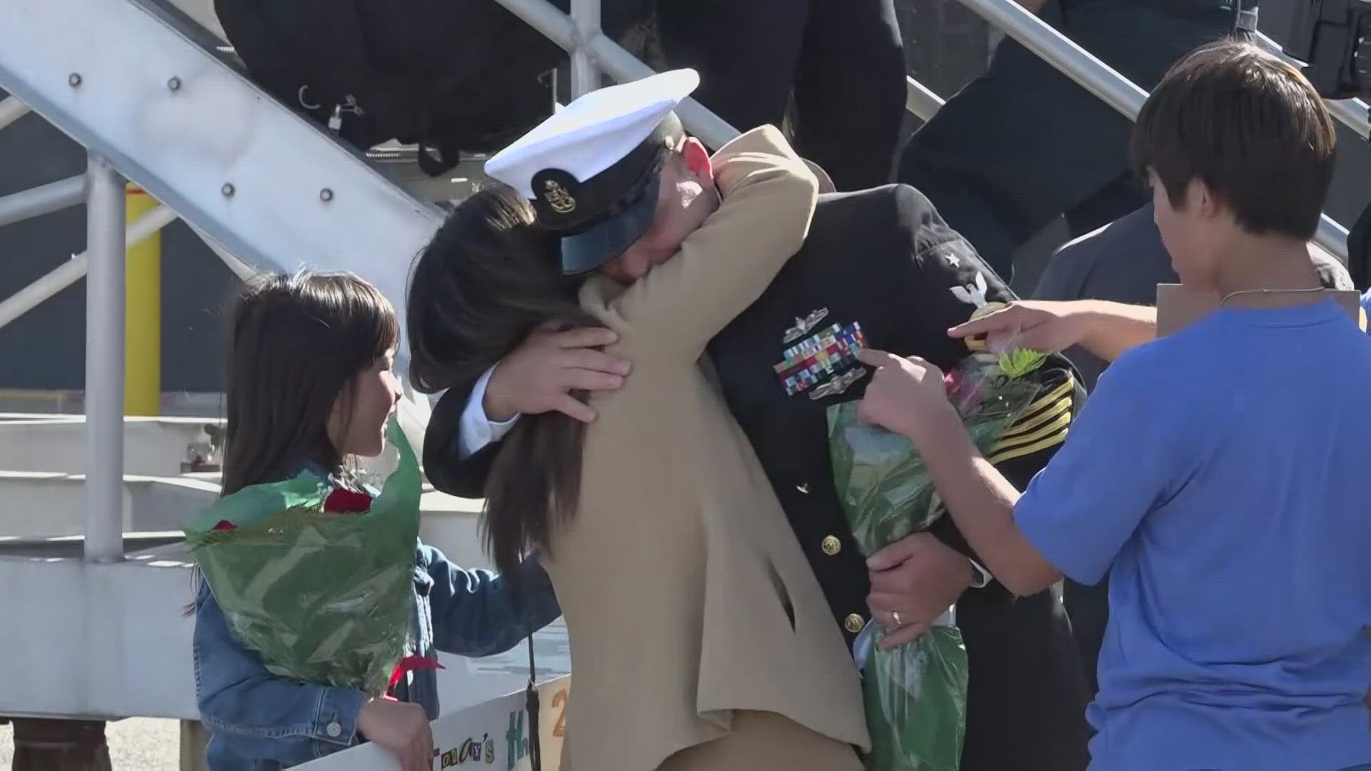 The sailors have spent the last seven months in the Straight of Hormuz. Now, they're back home with their loved ones.