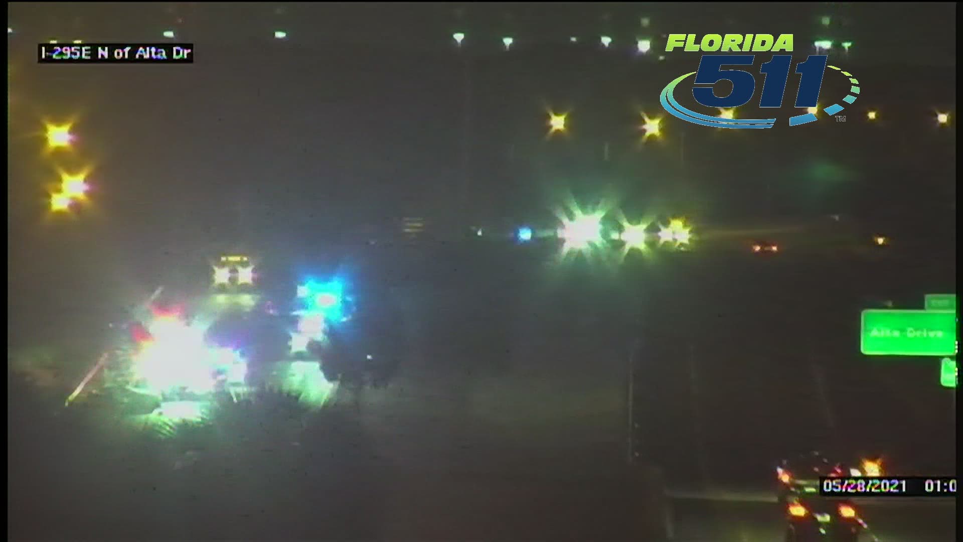 The Florida Highway Patrol was called to the area around 12:34 a.m. All lanes are blocked, and traffic is being detoured onto Alta Drive, FHP says.
