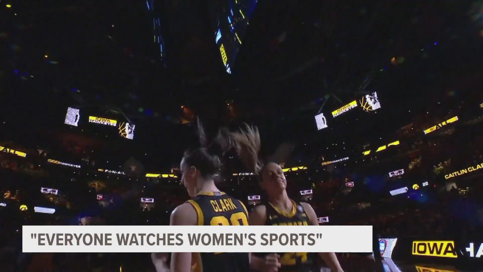 The NCAA Women's Basketball game between South Carolina and Iowa drew an average of about 19 million viewers, peaking at 24 million, according to ESPN.