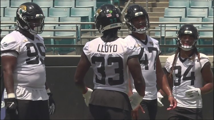 January 7, 2023: Jacksonville Jaguars linebacker Devin Lloyd (33) is  introduced before a game against the Tennessee Titans in Jacksonville, FL.  Romeo T Guzman/CSM/Sipa USA.(Credit Image: © Romeo Guzman/Cal Sport  Media/Sipa USA