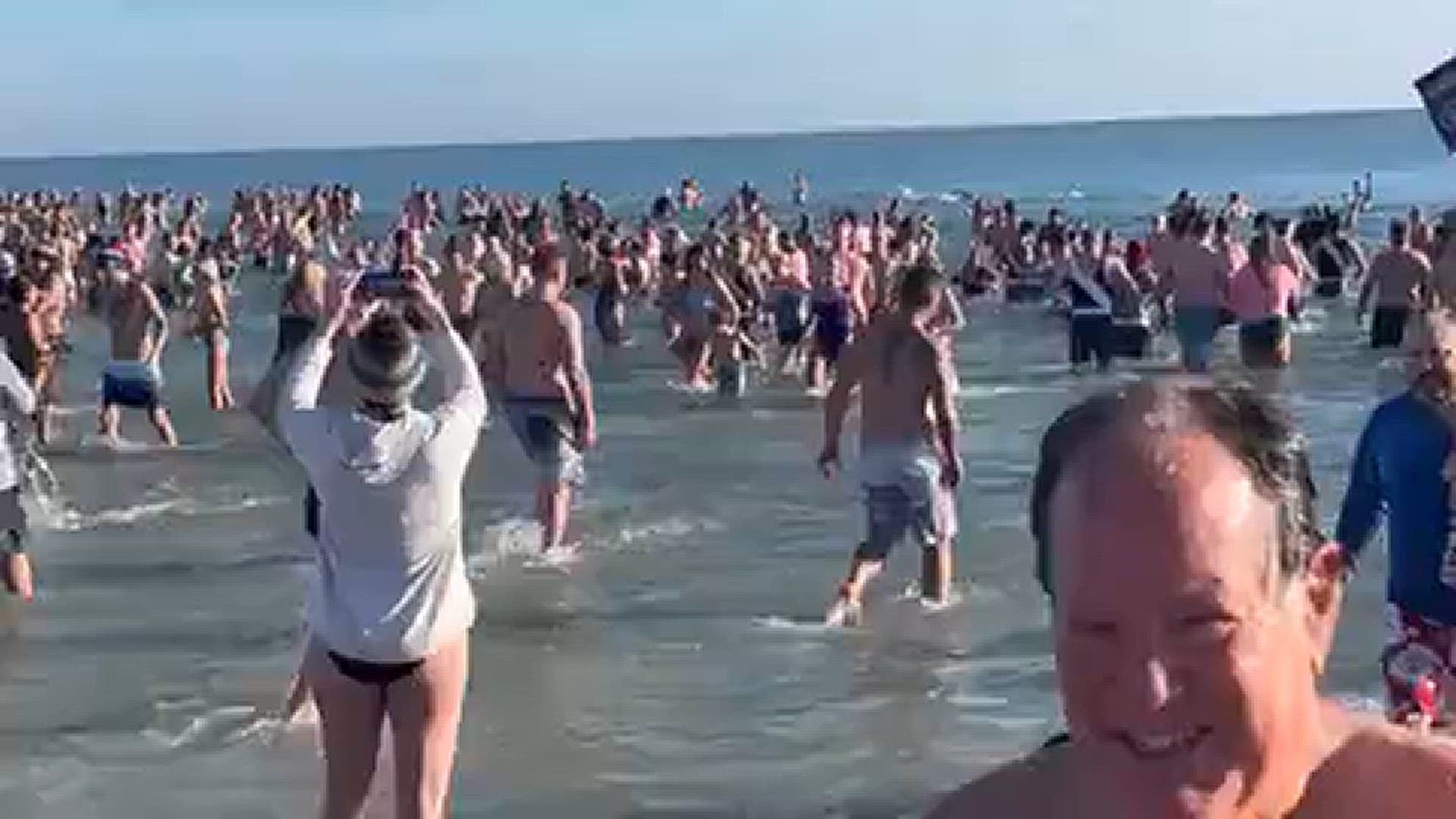 Hundreds of people showed up at Jacksonville Beach on New Year's Day Monday morning for the annual 'polar plunge.'
Credit: Joe Massa