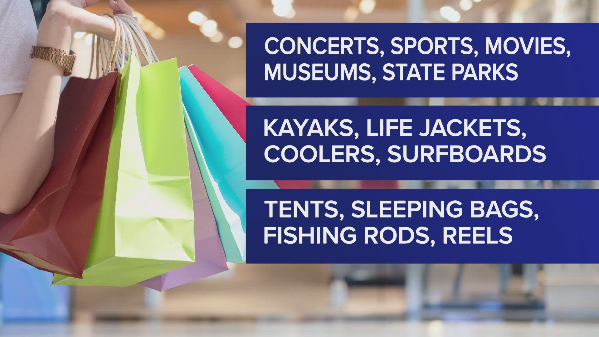Recreational activity products, including kayaks and live music events, are all included.