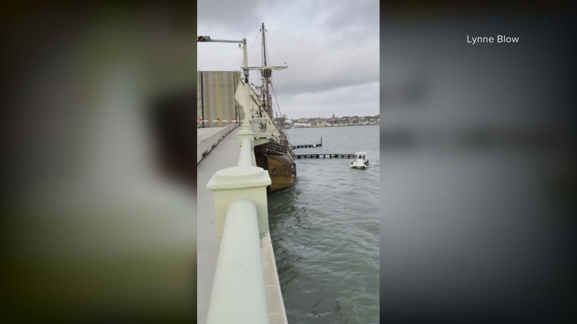 The NAO Trinidad was waiting for the bridge to open upon its return to St. Augustine when it "lost propulsion" and drifted into the bridge.