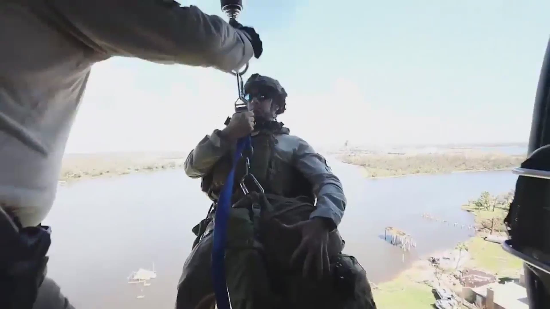In an incredible video shared on Twitter, a Jacksonville AMO Black Hawk aircrew rescued two people from their inaccessible neighborhoods.