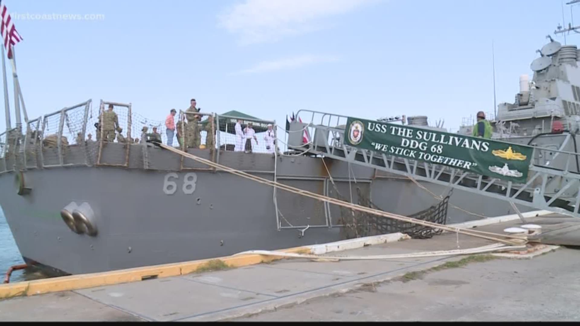 Members of the Sullivan family had a reunion at the vessel stationed at Mayport to honor five Sullivan brothers who died in action while serving on the USS Juneau.