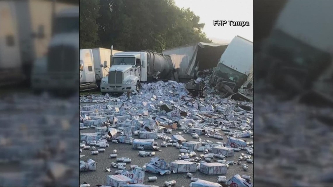 Beer cans covered a Florida highway today after crash