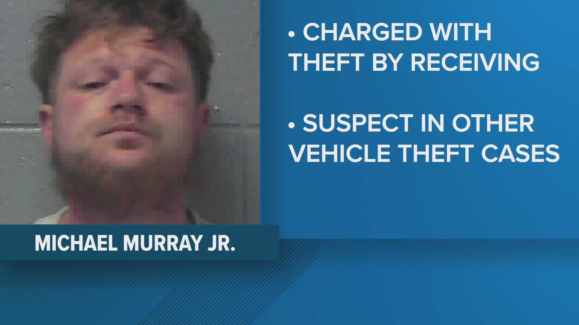 Michael Murray Jr. faces charges of theft by receiving. Police say Murray is a suspect in several other vehicle theft cases.