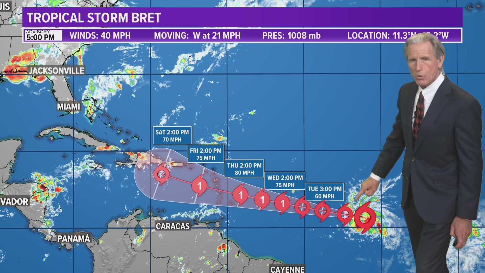 The focus over the next 5 days will be for areas southeast of San Juan.