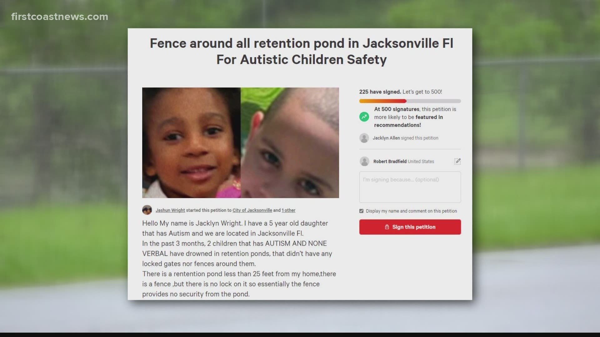 Group of mothers pushing for retention pond fencing after drowning of several Jacksonville children this year