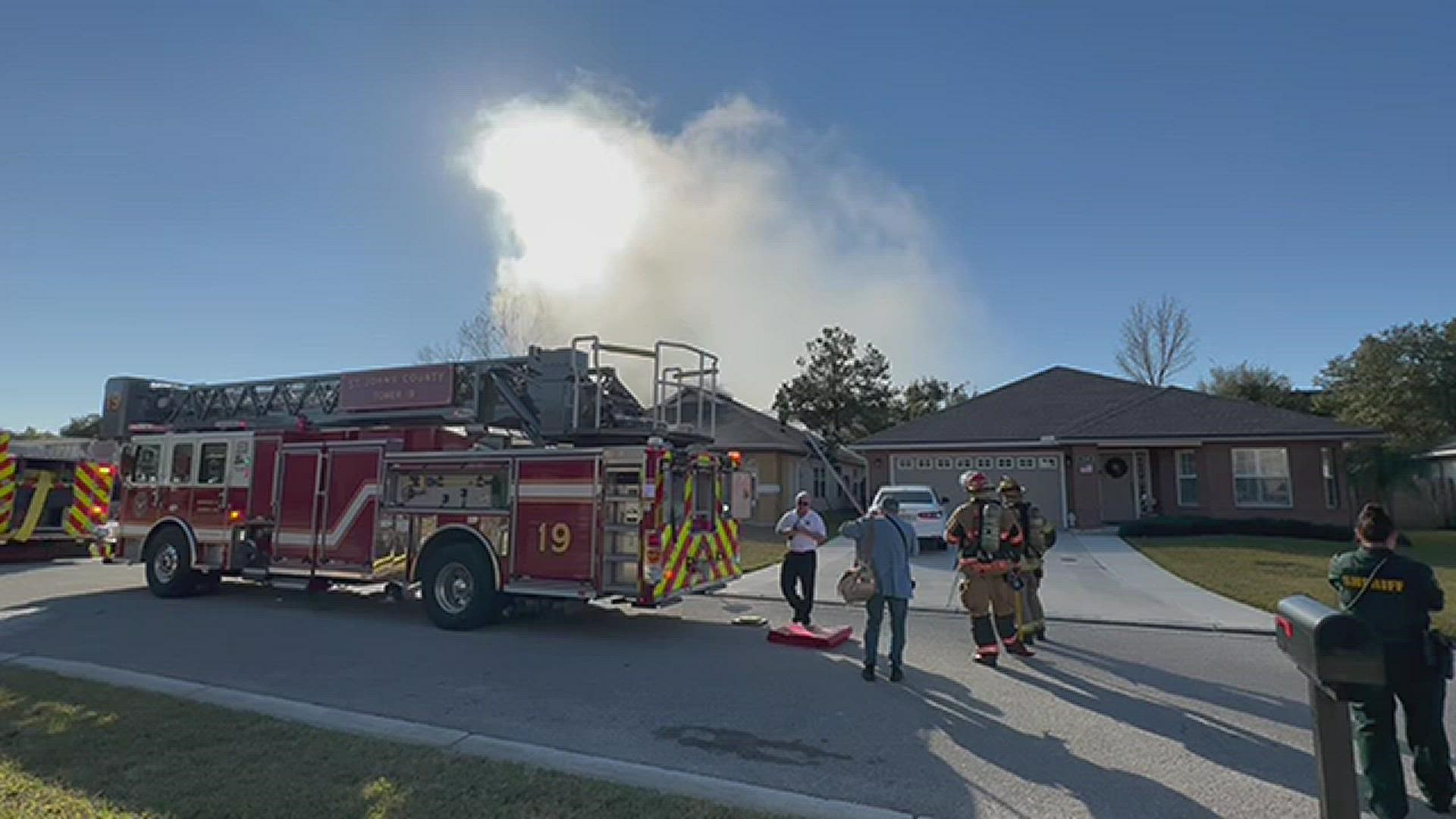 Crews responded to a home on fire in the 200 block of Prince Phillip Drive around 10 a.m. Wednesday.