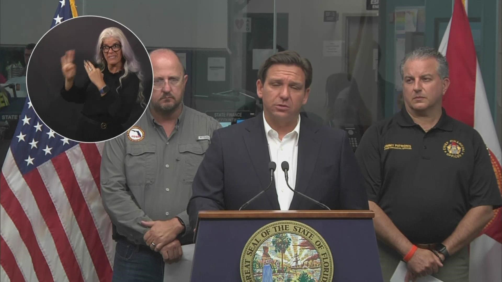 DeSantis spoke at in Tallahassee Tuesday night regarding updates to the state's preparedness efforts ahead of Hurricane Ian.