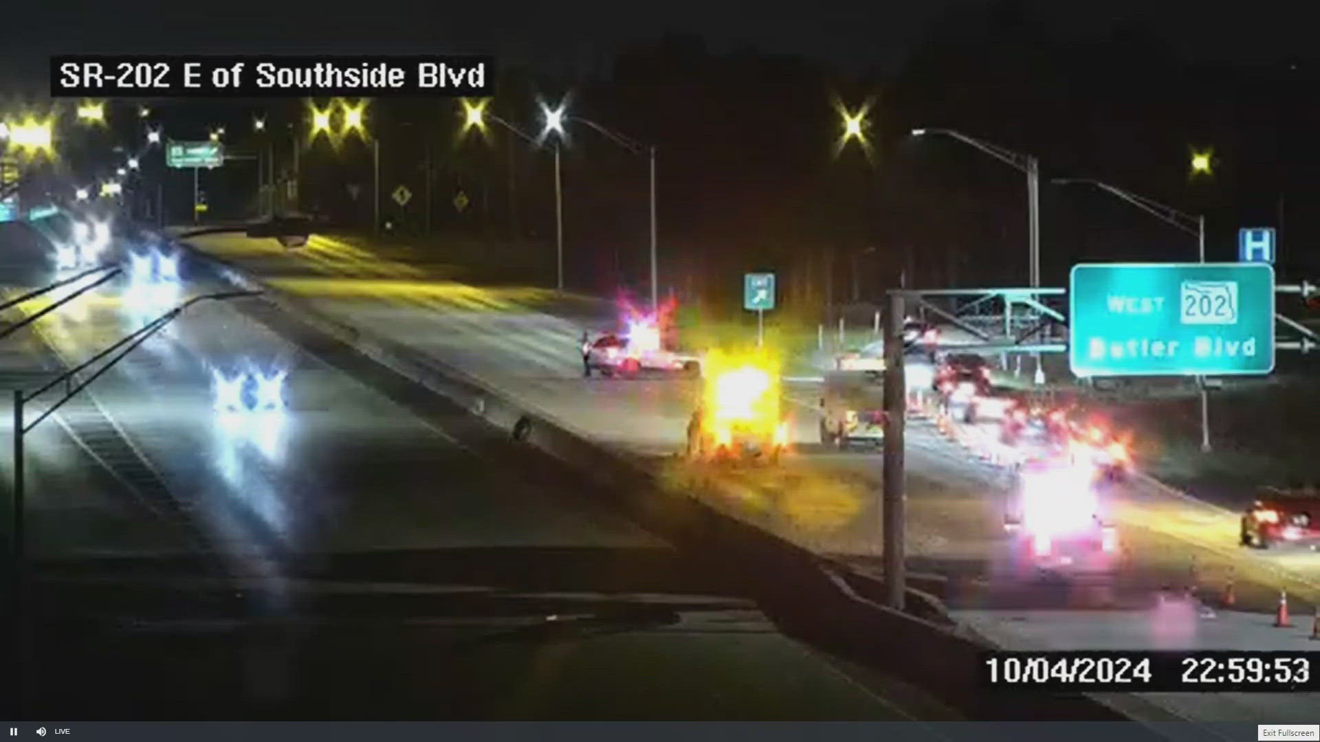 All westbound lanes of J. Turner Butler at Southside Boulevard were closed Friday night as first responders were on the scene.