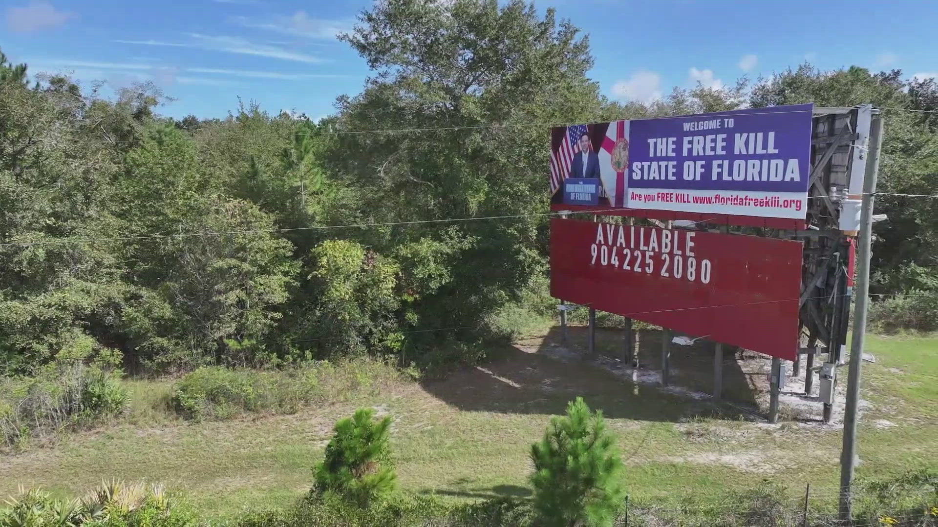 Daryl Perritt bought a billboard at the Florida-Georgia state line to raise awareness of Florida's so-called 'Free Kill' law.