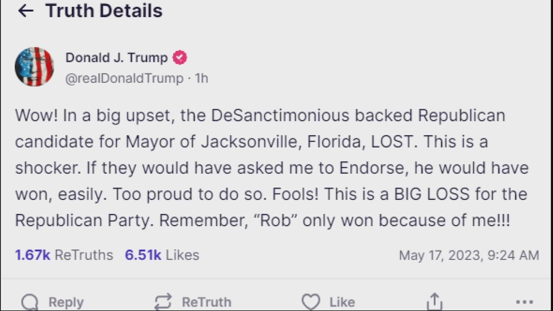 On his social media platform, Truth Social, Trump called the race a "shocker" and a "BIG LOSS." He said if he had endorsed Daniel Davis, he would have won.