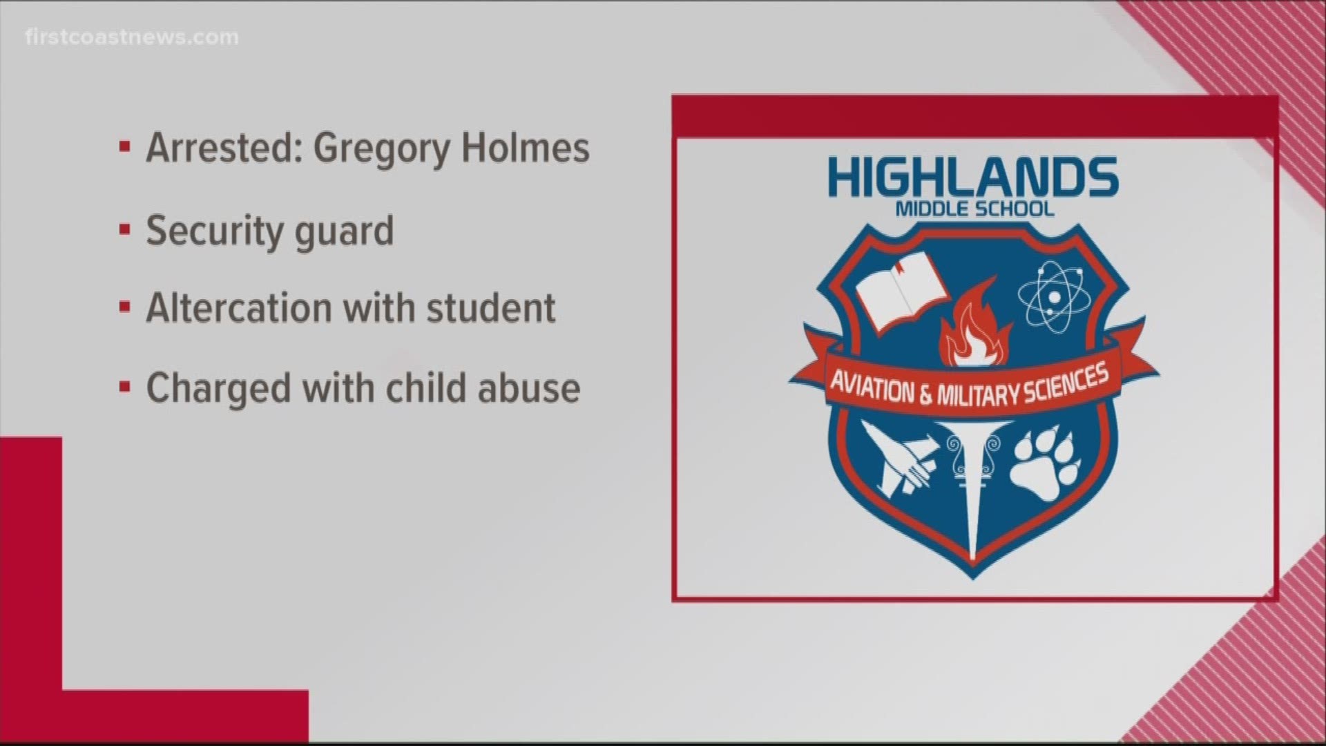 A Duval County Public Schools release said Gregory Holmes was taken into custody following a Feb. 11 incident involving a student.